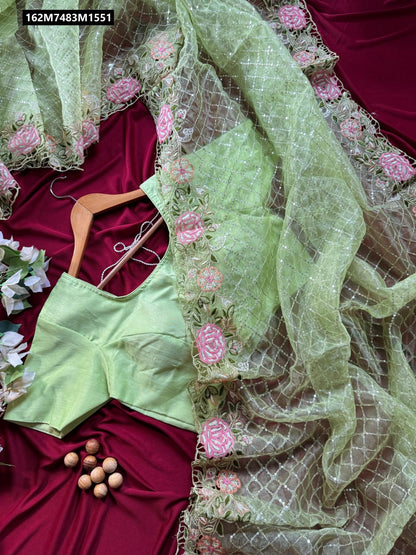 Pure organza  silk embroidered saree