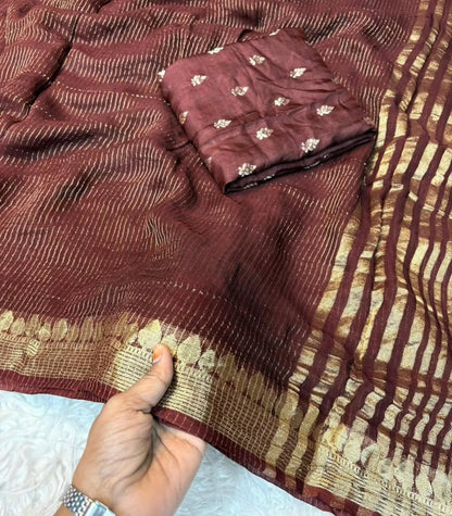 Viscose Georgette Weaving Sequence Saree