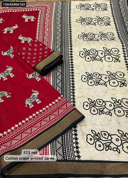 Soft cotton crepe saree