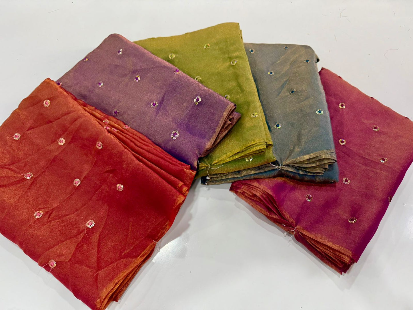 Moss Space Satin Multi Sequence Embroidery Saree