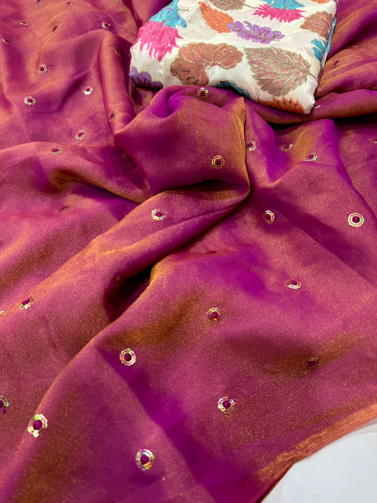 Moss Space Satin Multi Sequence Embroidery Saree