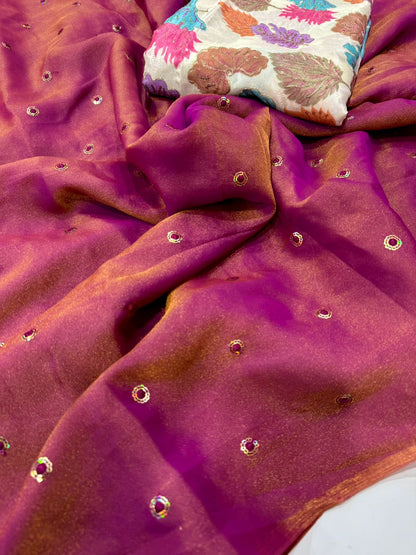 Moss Space Satin Multi Sequence Embroidery Saree