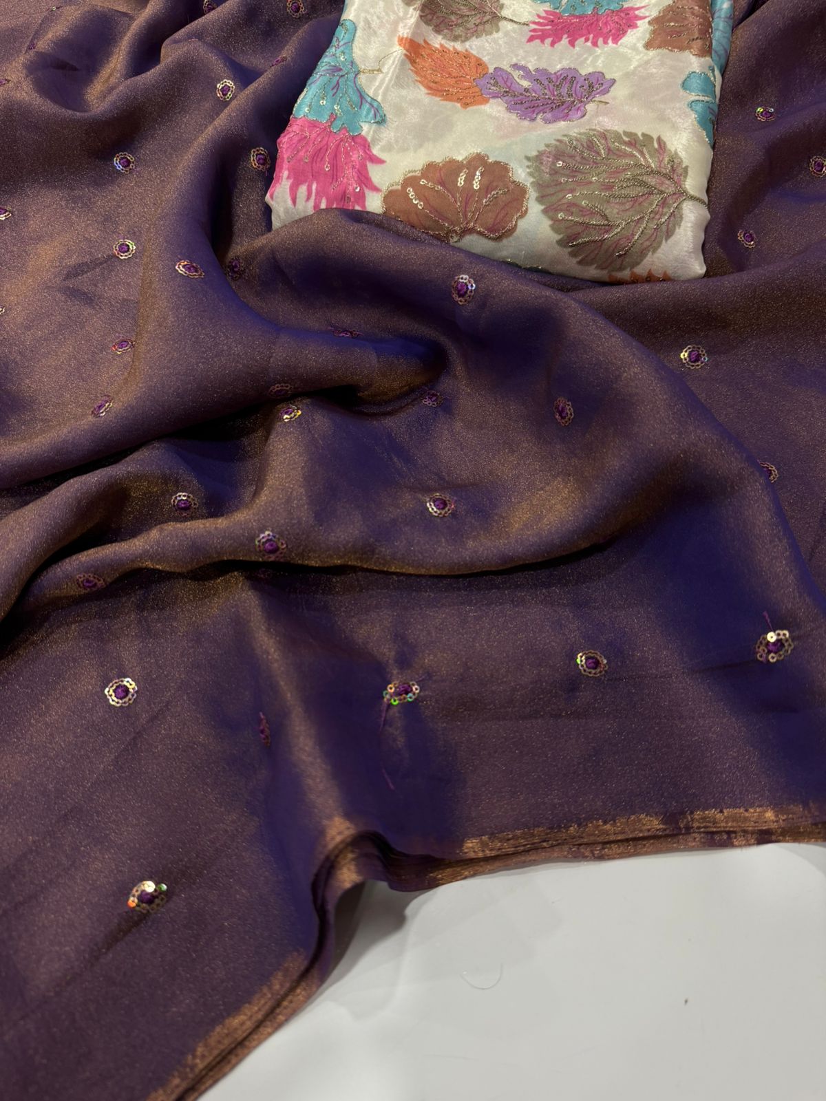 Moss Space Satin Multi Sequence Embroidery Saree