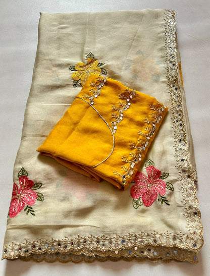 Soft Rangoli silk Saree with embroidery work