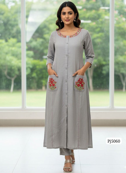 Women's Embroidered& pitten work printed Cotton kurta