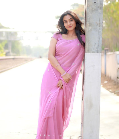 HANDWORK LEAF CUT DANA SILVER BORDER DINNER SAREE