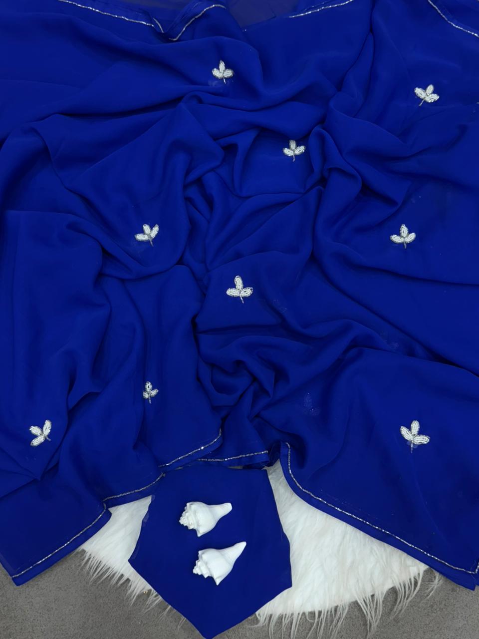 HANDWORK LEAF CUT DANA SILVER BORDER DINNER SAREE