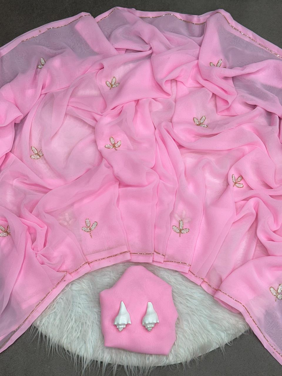 HANDWORK LEAF CUT DANA SILVER BORDER DINNER SAREE