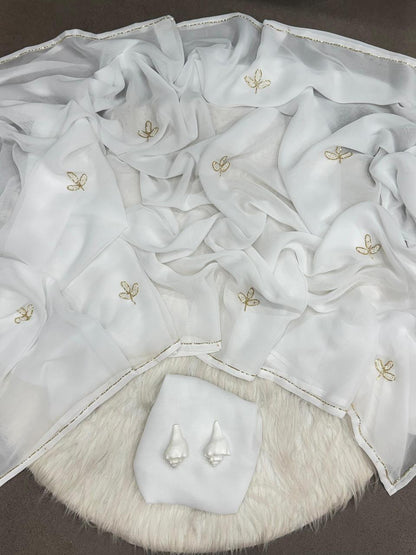 HANDWORK LEAF CUT DANA SILVER BORDER DINNER SAREE