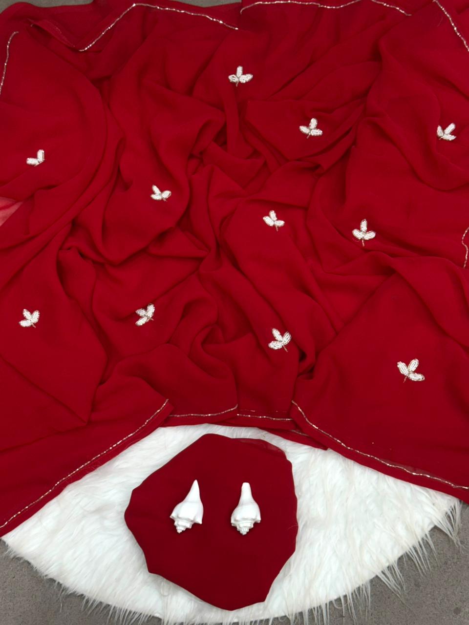 HANDWORK LEAF CUT DANA SILVER BORDER DINNER SAREE