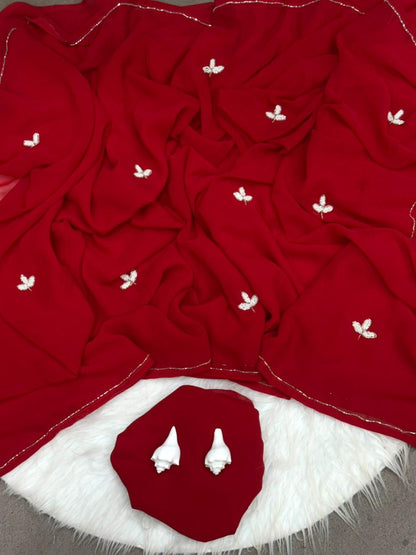 HANDWORK LEAF CUT DANA SILVER BORDER DINNER SAREE