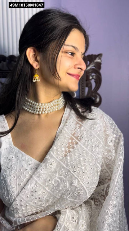 Pure White Organza Embroidered Saree