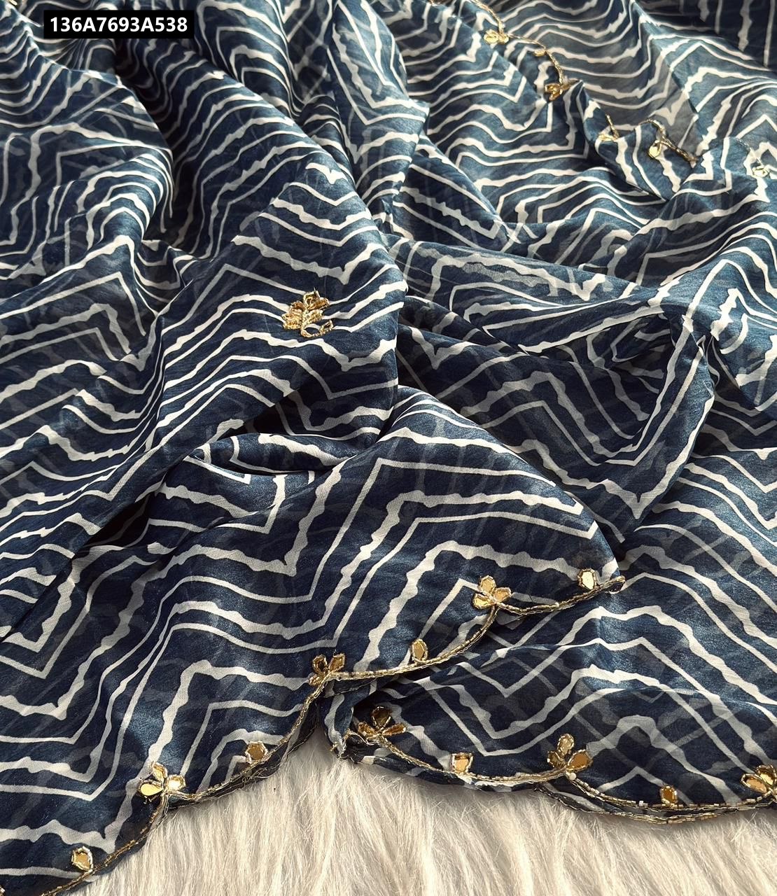 Pure dual shimmer georgette handwork saree