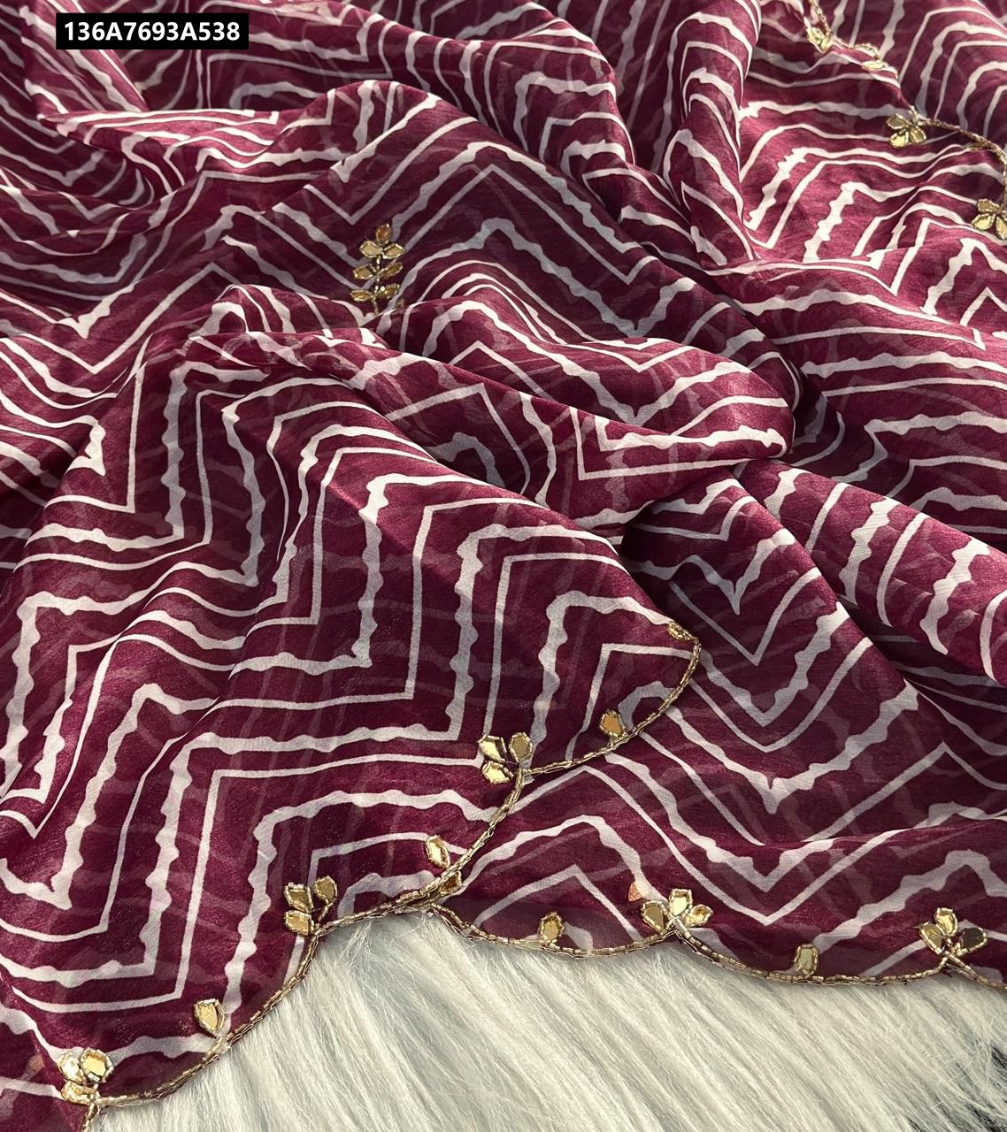 Pure dual shimmer georgette handwork saree