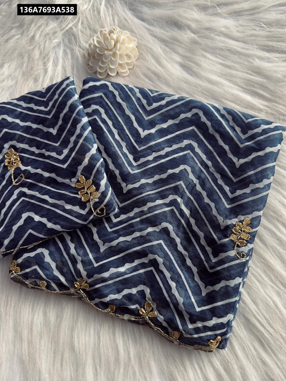 Pure dual shimmer georgette handwork saree