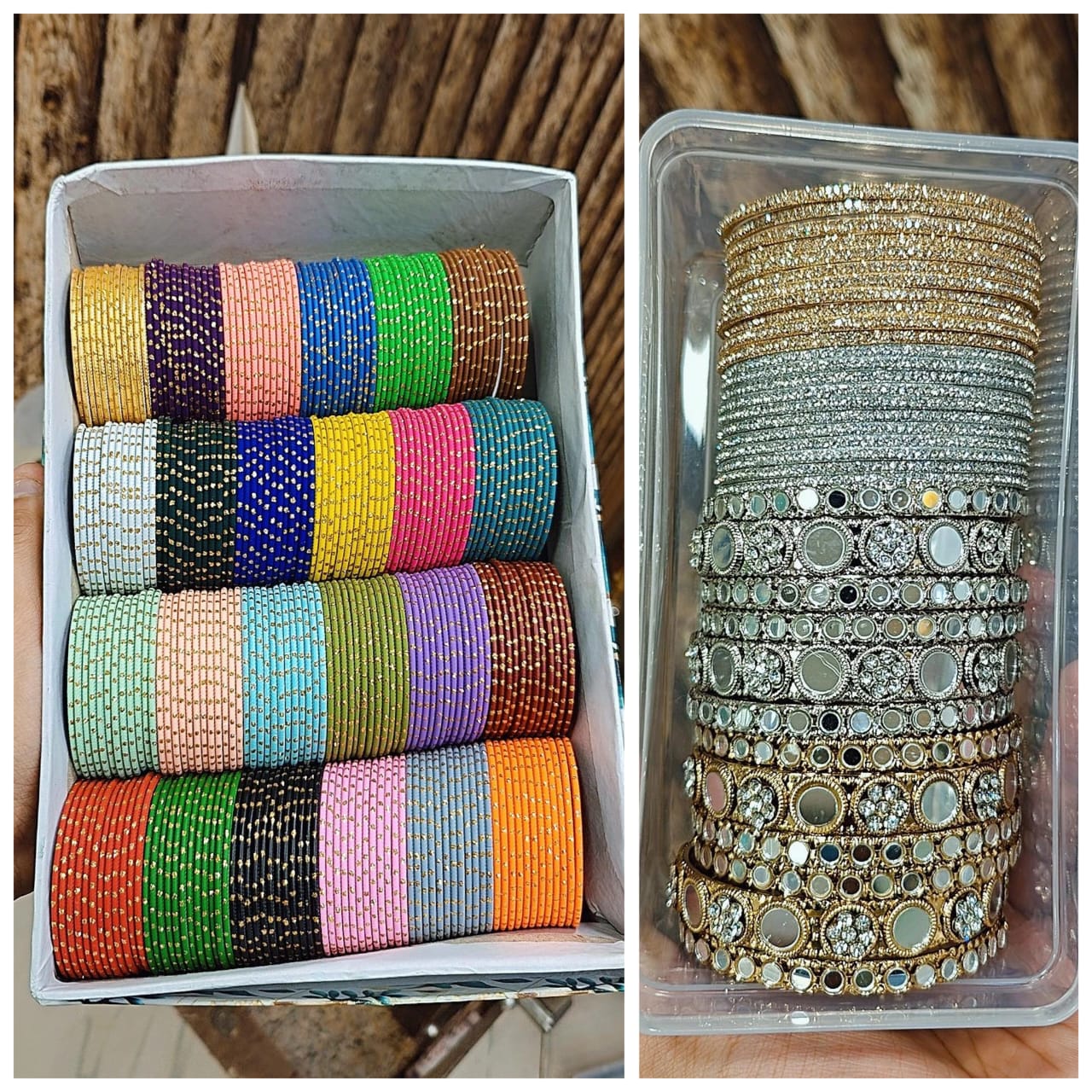 A BEAUTIFUL MIRROR STONE BANGLES COMBO BOX