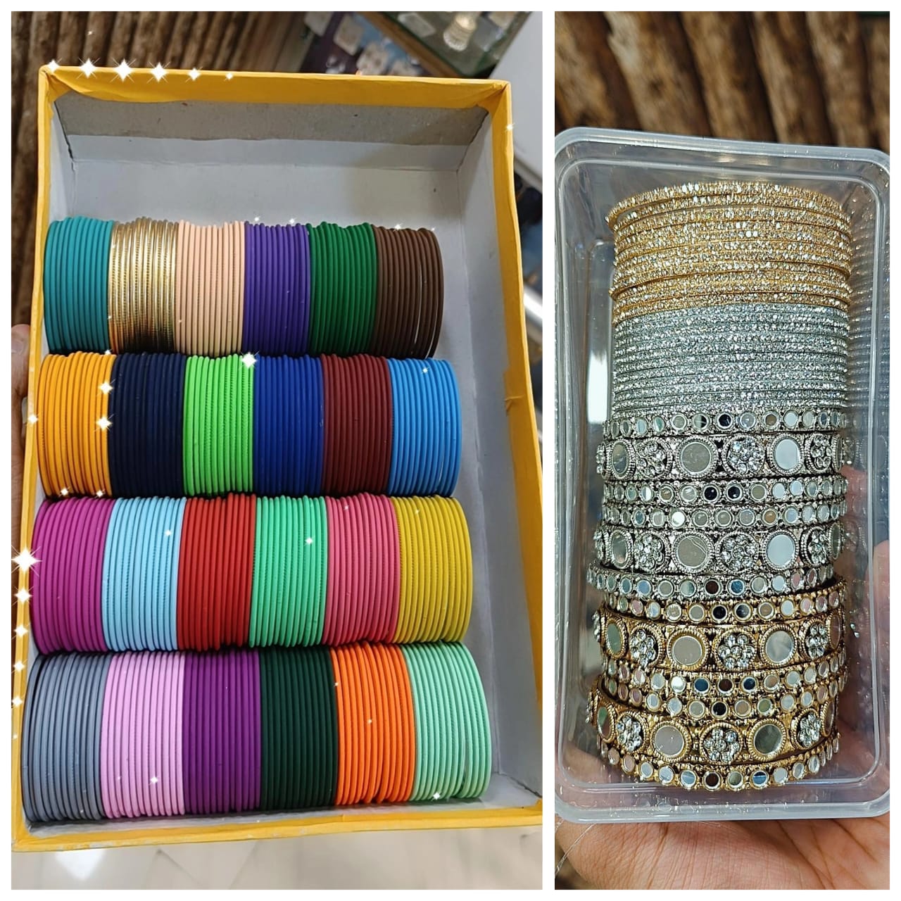 A BEAUTIFUL MIRROR STONE BANGLES COMBO BOX
