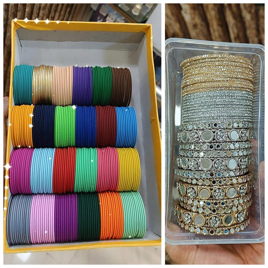 A BEAUTIFUL MIRROR STONE BANGLES COMBO BOX