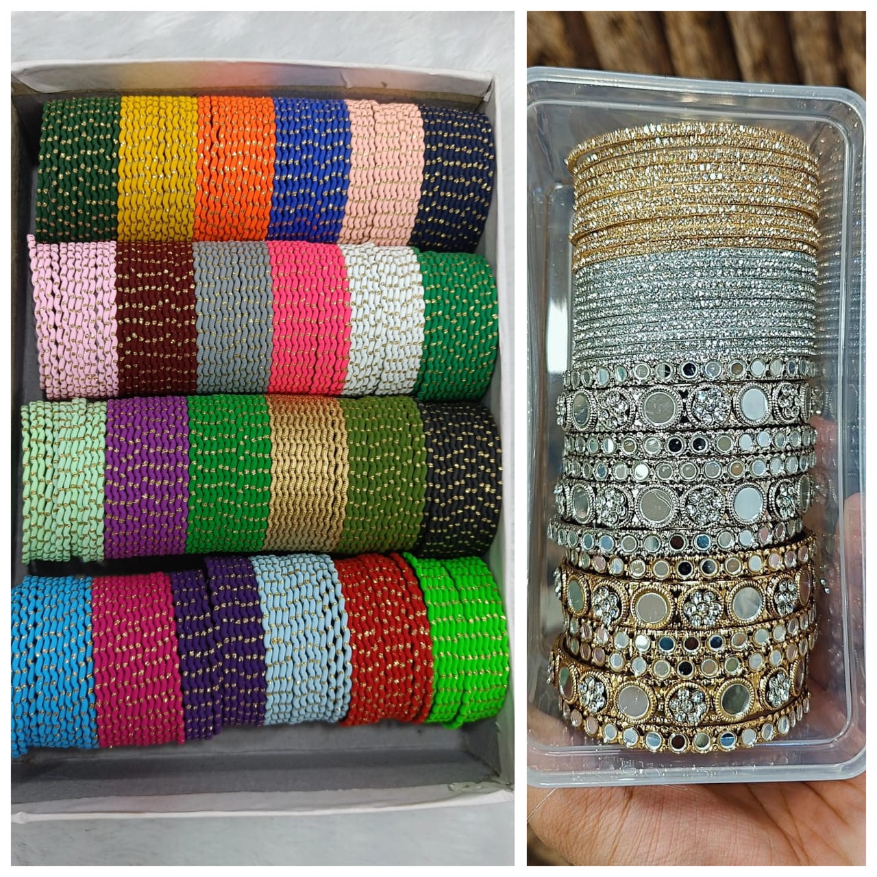 A BEAUTIFUL MIRROR STONE BANGLES COMBO BOX