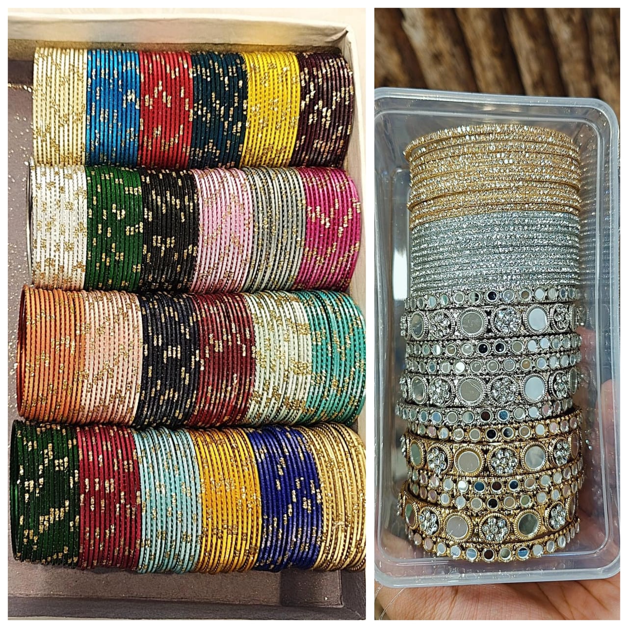 A BEAUTIFUL MIRROR STONE BANGLES COMBO BOX