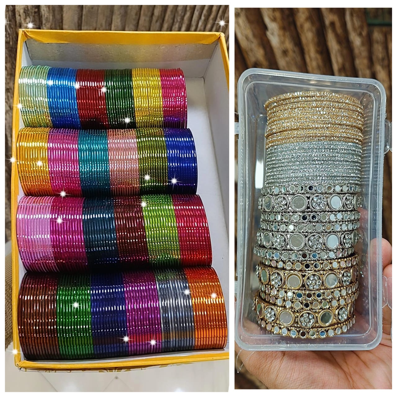 A BEAUTIFUL MIRROR STONE BANGLES COMBO BOX