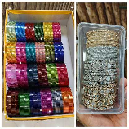 A BEAUTIFUL MIRROR STONE BANGLES COMBO BOX