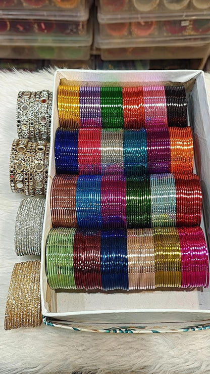 A BEAUTIFUL MIRROR STONE BANGLES COMBO BOX