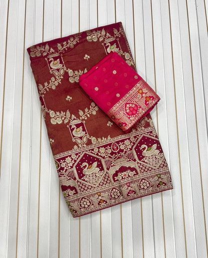 Pure Satin Silk Tissue Viscose Saree