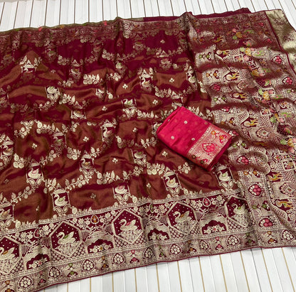 Pure Satin Silk Tissue Viscose Saree