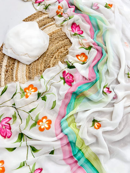 Pure georgette Handwork Saree