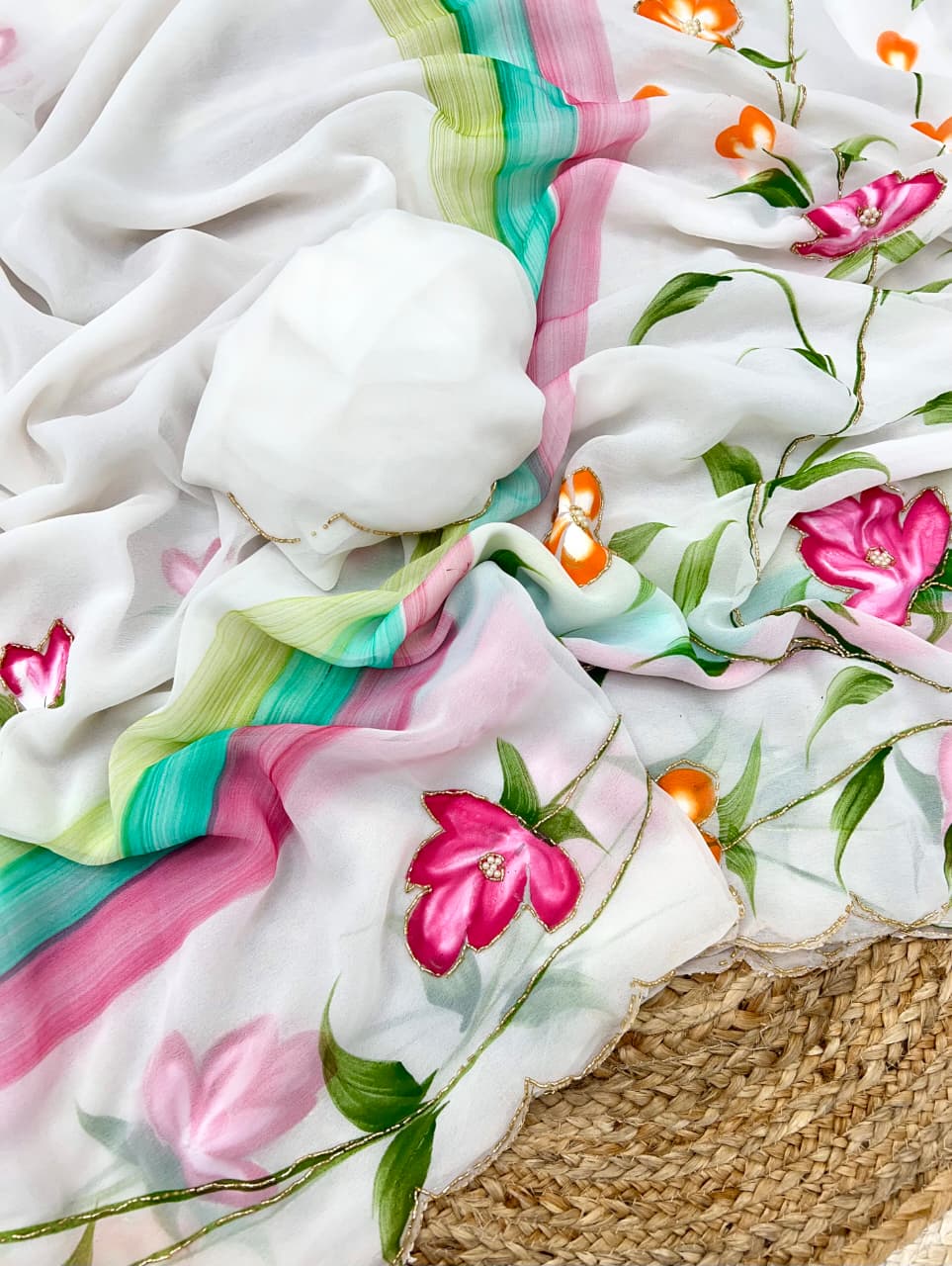 Pure georgette Handwork Saree