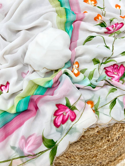 Pure georgette Handwork Saree