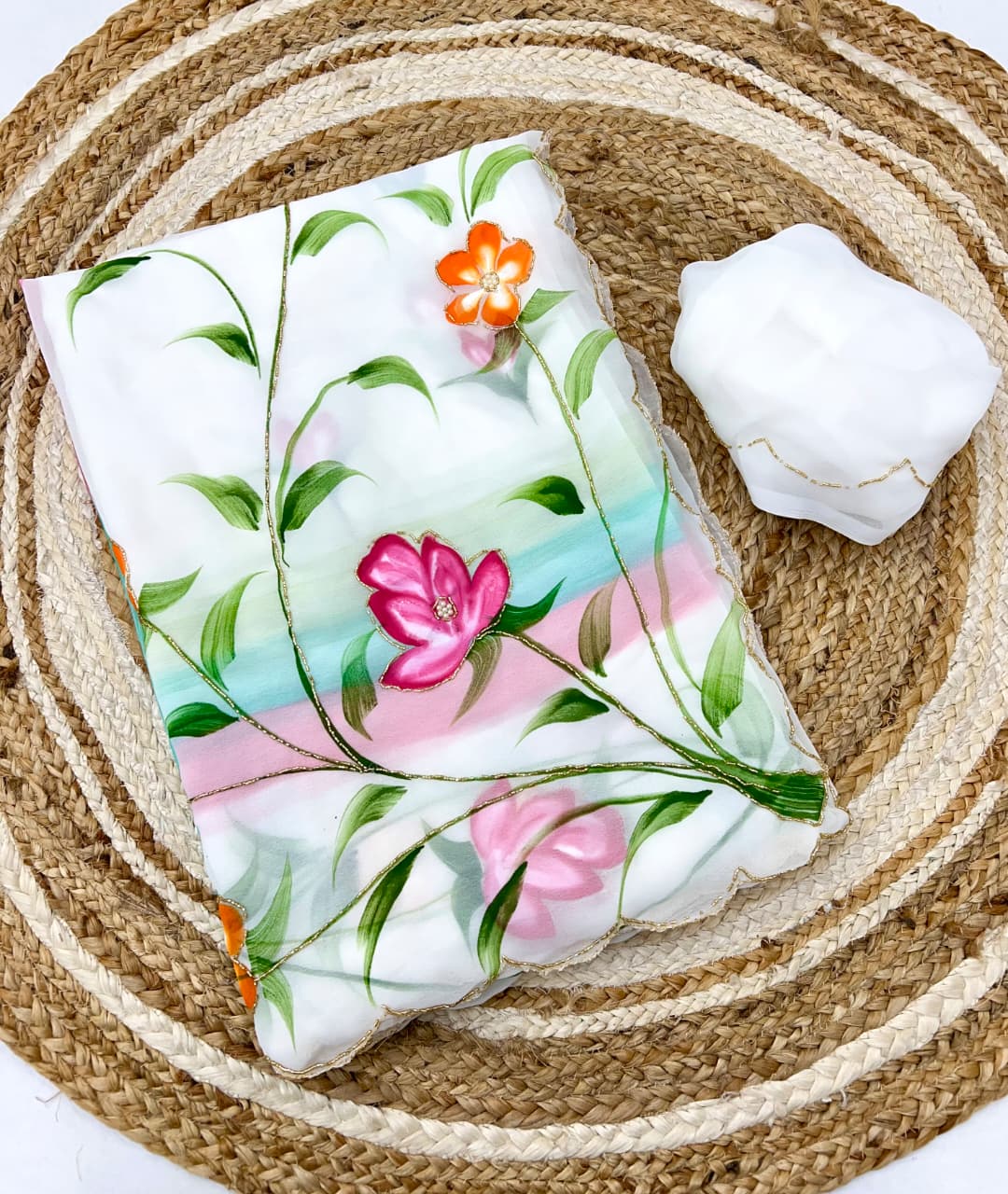 Pure georgette Handwork Saree