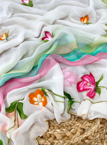 Pure georgette Handwork Saree