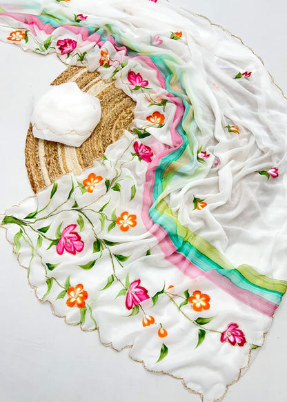 Pure georgette Handwork Saree