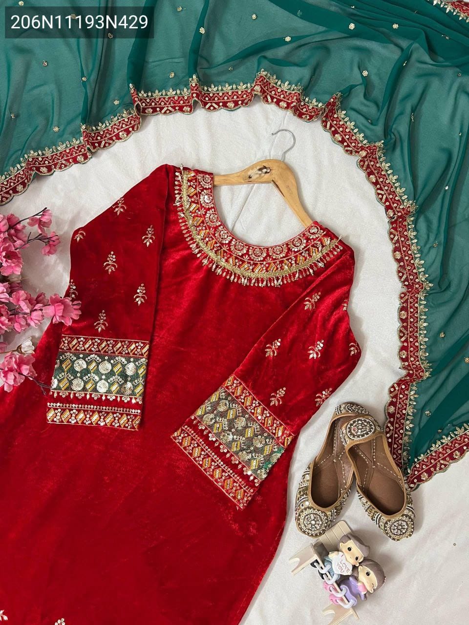Velvet Kurthi-Palazzo Set