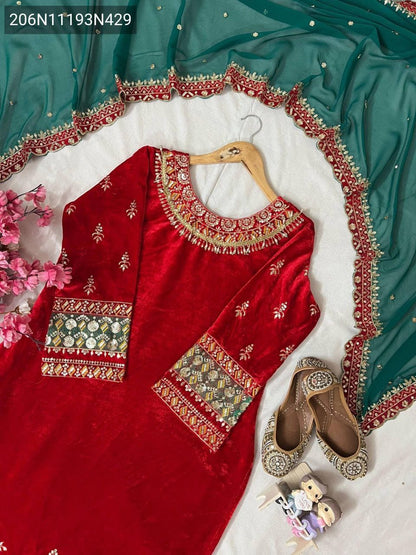 Velvet Kurthi-Palazzo Set