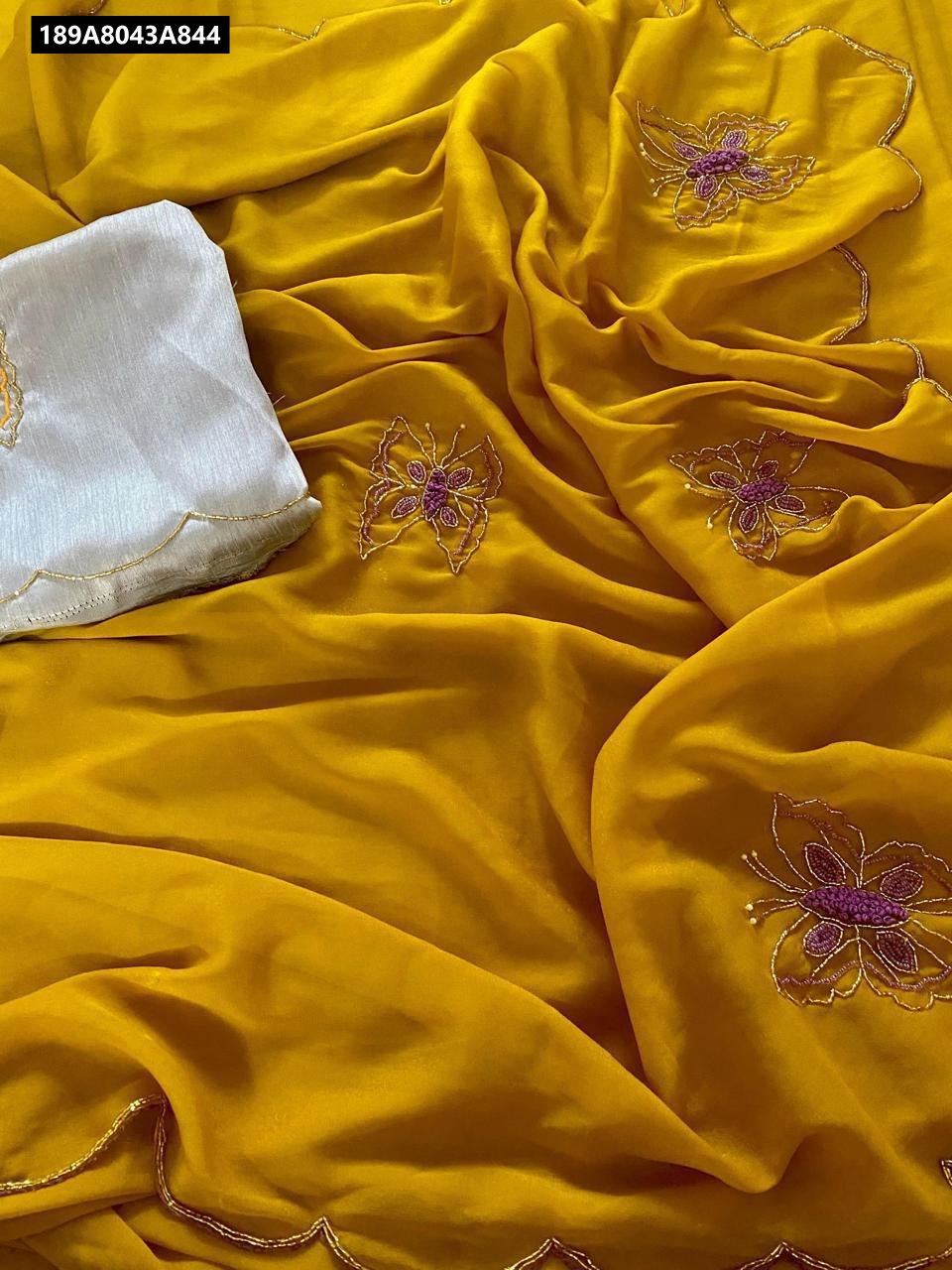 Georgette Silk Butterfly Handwork Saree