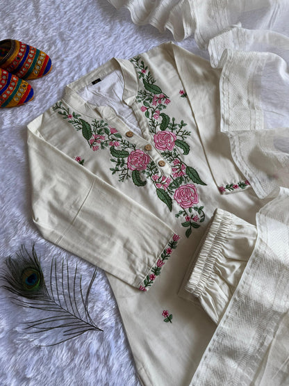 Khadi Cotton Embroidery Kurthi Set