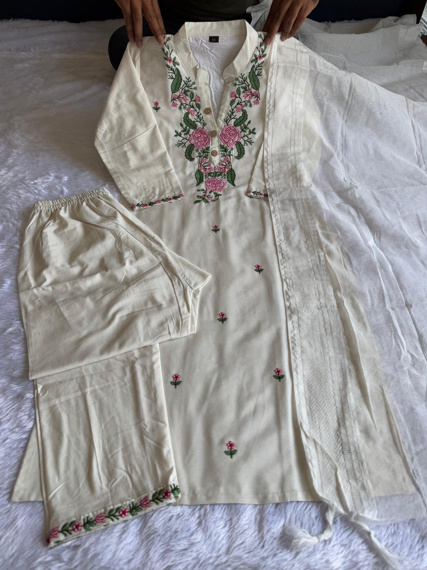 Khadi Cotton Embroidery Kurthi Set