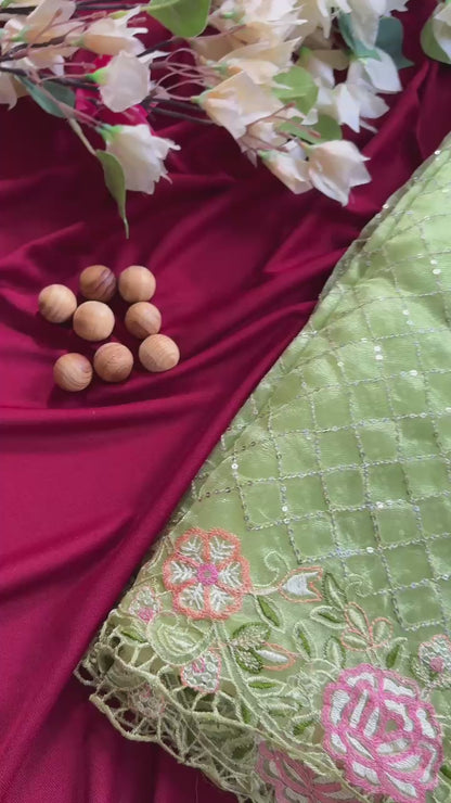 Pure organza  silk embroidered saree