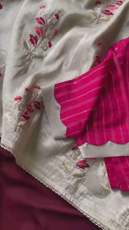 soft  glass tissue saree