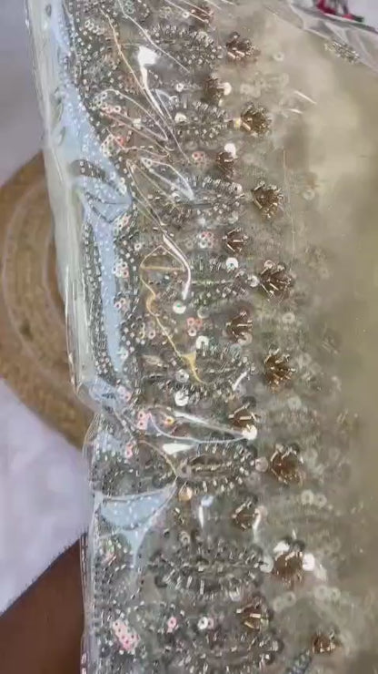 Half white  organza handwork saree